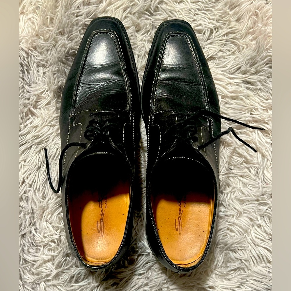 Santoni Black leather oxfords